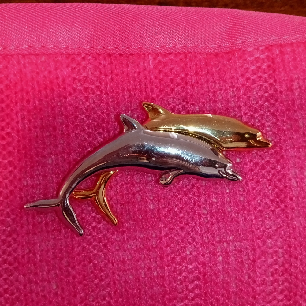 Two Tone Oversized Dolphins Brooch